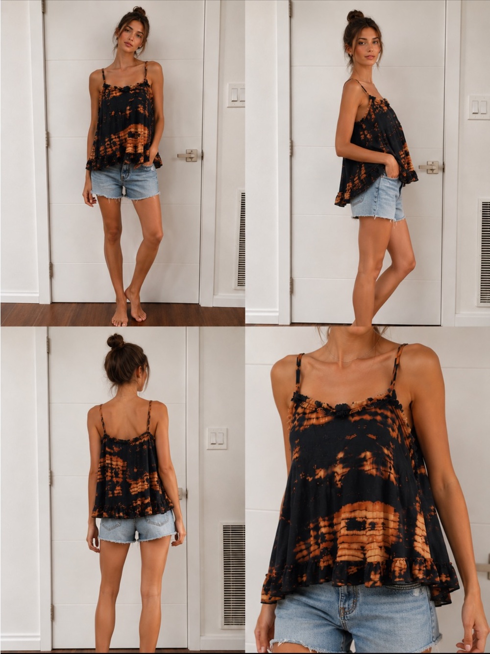 Anthropologie Raga Tie-Dye Spaghetti Strap Top in Black and Orange
